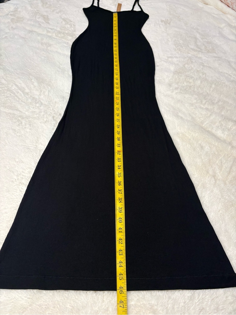 Skims Lounge Petite Long Slip Dress Onyx Black Stretch Maxi Size Small NWT - Picture 6 of 11